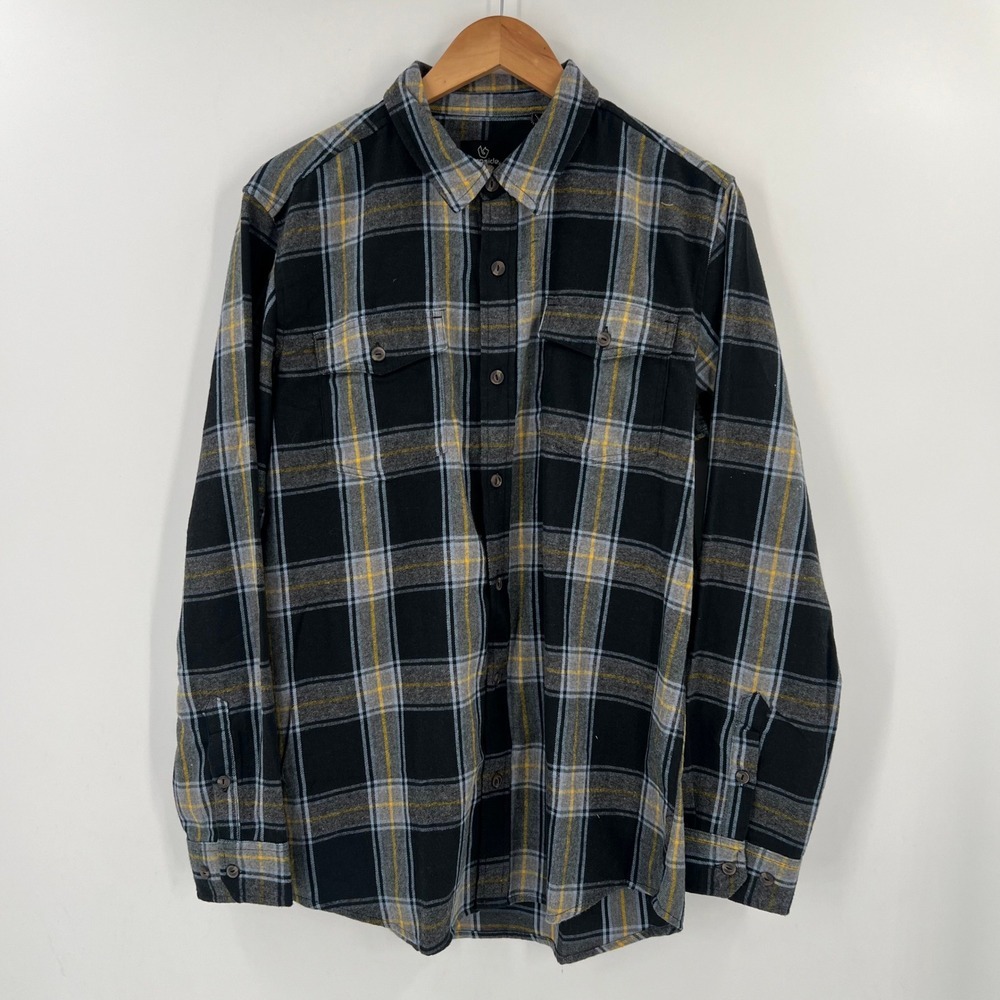 Burnside Lumberjack Plaid Flannel Shirt Men Medium Black Gray Cozy Cabincore NWT